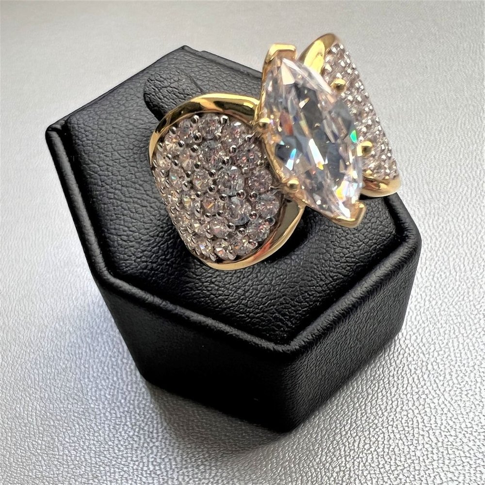 Diamonique Large Cocktail Marquise Band Ring Vermeil Sterling Size 7 NIB